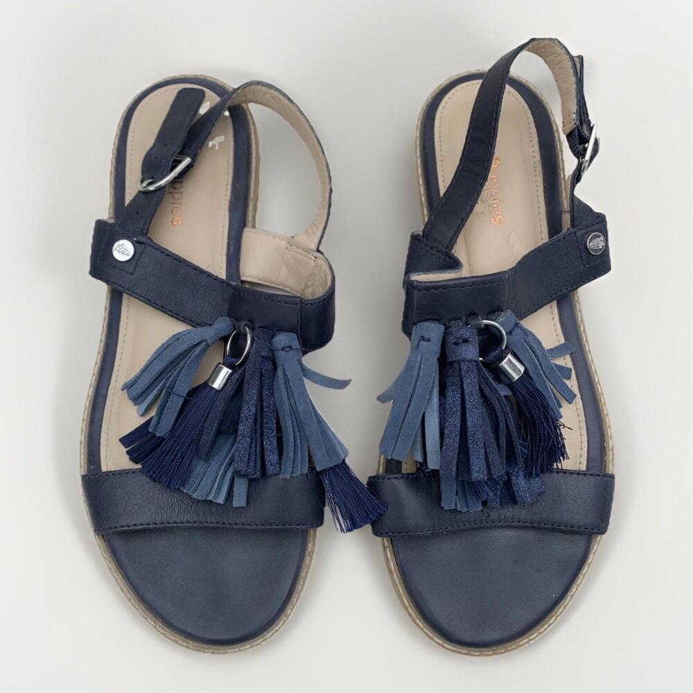 Hush puppies women's Chrissie tassel flat sandals Blue Leather  - size 7.5